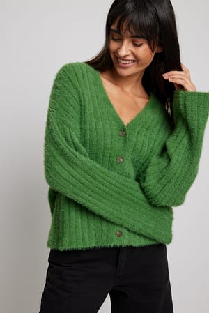 Green Straight Fit Soft Cardigan