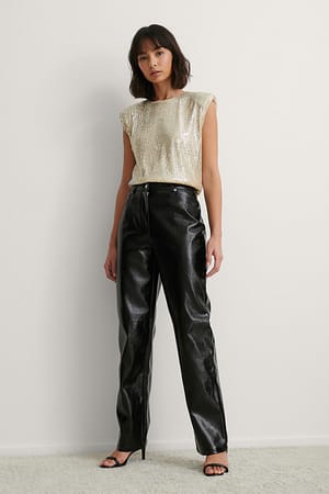 Black Pantalon Faux Cuir