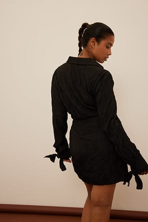 Black Structured Drawstring Mini Dress