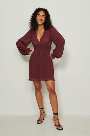 Dark Red Structured Smock Waist Dress
