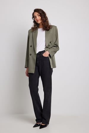 Dusty Khaki Tailored Oversized Double Breasted Blazer