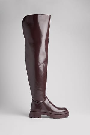 Brown Kraftiga lårhöga boots
