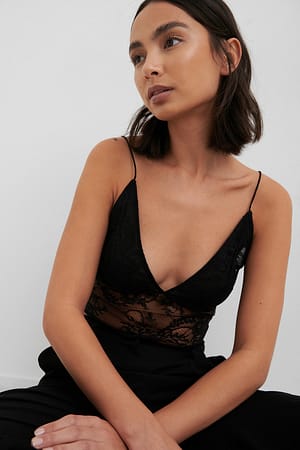 Black Thin Strap Lace Singlet