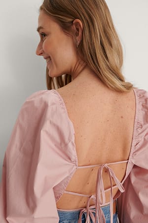 Pink Bluse Med Knytting Bak