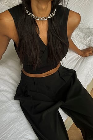 Black Tie Back V-neck Top