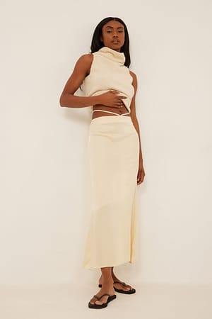 Cream Tie Detailed Midi Skirt
