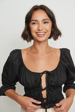 Black Tie Front Cotton Top