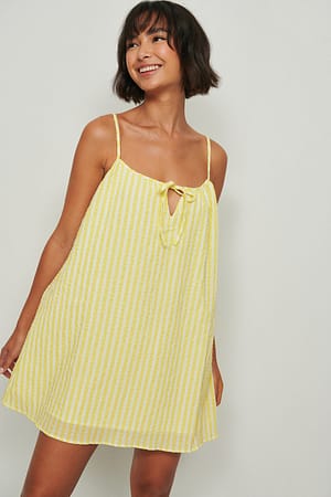 Yellow Check Jurk met strik voor