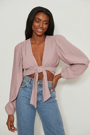 Dusty Pink Strukturierte Bluse mit Schnürung vorne