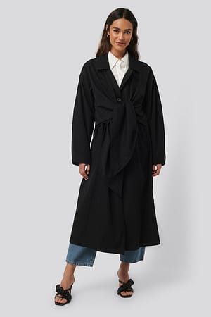 Black Tie Front Trench Coat