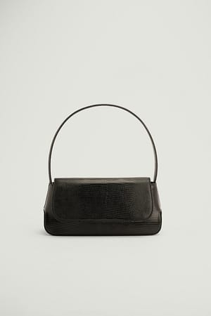 Black Triangular Croc Baguette Bag