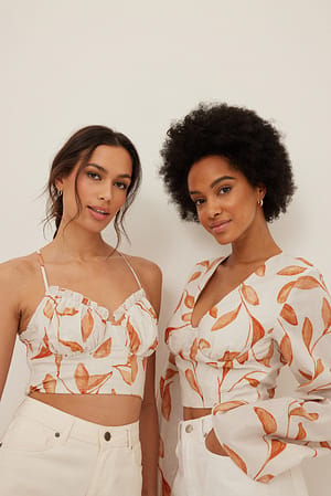 Bränt Print Linnen blouse met uitlopende mouwen