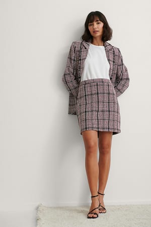 Red Check Tweed Mini Skirt