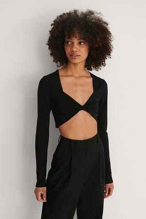 Black Recycled croppad topp med vriden detalj