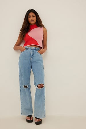 Pink/Orange Two Colored Knitted Sleeveless Top