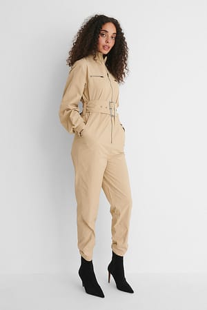 Beige Utility Jumpsuit