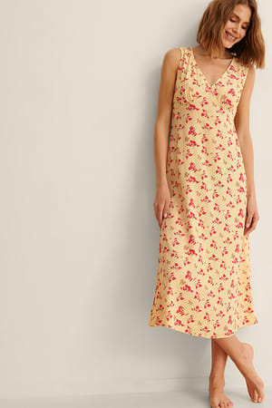 Yellow Print Midi-Kleid