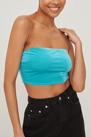 Blue Bandeau-topp i velour