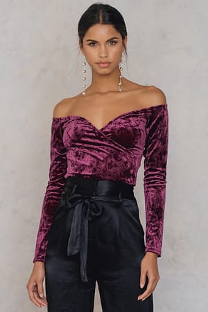 Dark Purple Rose Velvet Off Shoulder Top