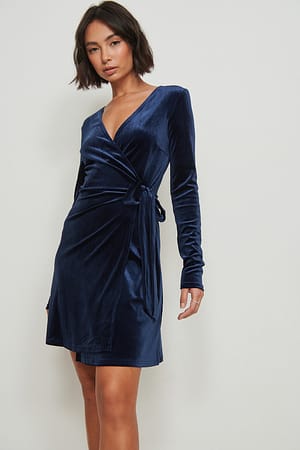 Blue Velvet Wrap Mini Dress