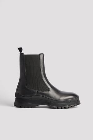 Black Wavy Sole Leather Boots