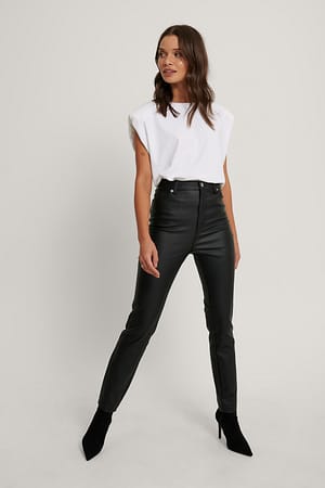 Black Waxed High Waist Trousers