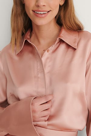 Pink Wide Cuff Satin Blouse