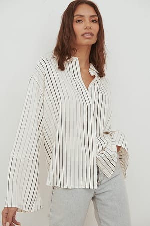 White Stripe Wide Cuff Satin Shirt