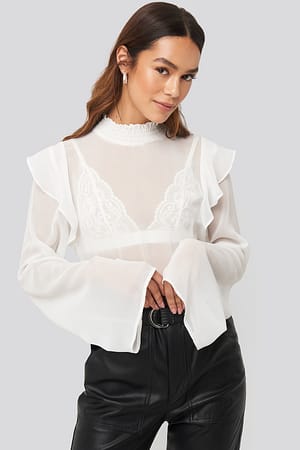 White Wide Sleeve Frill Blouse