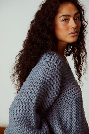 Light Blue Wide Neckdrop Knitted Sweater