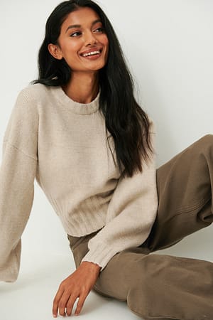 Beige Wide Rib Knitted Sweater