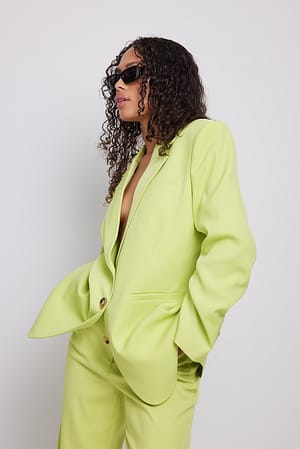 Green Wide Shoulder Oversized Blazer