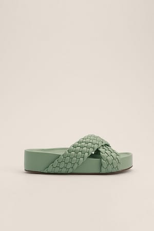 Dusty Mint Wide Woven Slippers