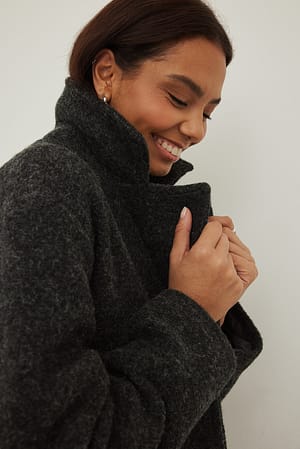 Dark Grey Dropped-shoulder jas in wolmix