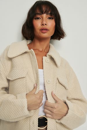 Light Beige Gerecycleerde overshirt jack van wollenmix