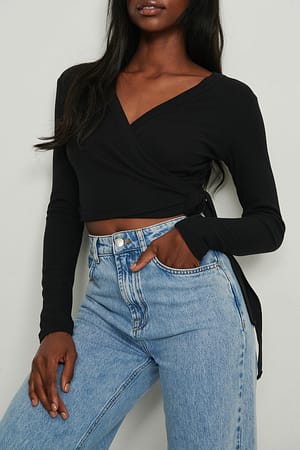 Black Wrap Detail Cropped Top