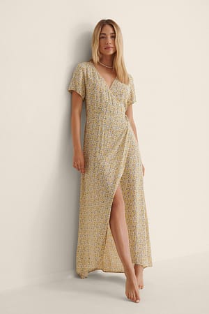 Yellow Flower Maxi-jurk met overslag