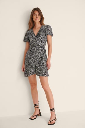 Flower Print Wrap Mini Dress