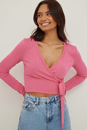 Pink Geribde wikkeltop