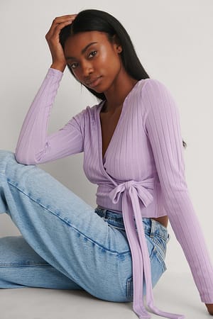 Purple Wrap Rib Tie Top