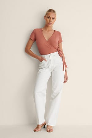 Dusty Pink Wrap Short Sleeve Top