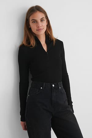 Black Zip Detail Top