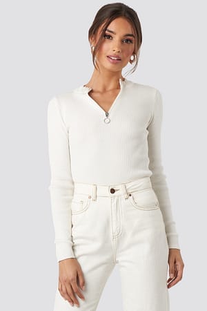 Offwhite Zip Knitted Sweater