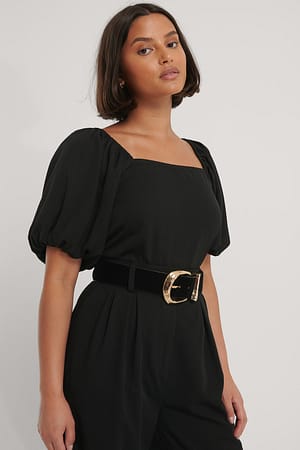 Black Puff Sleeve Smock Back Top