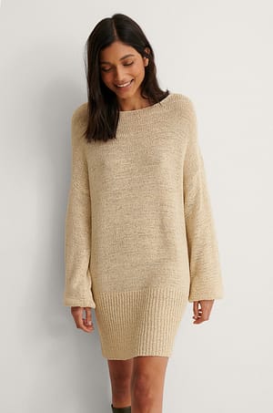 Light Beige Tape Yarn Long Knitted Sweater