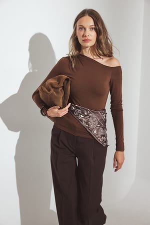 Dark Brown Off Shoulder Jersey Top