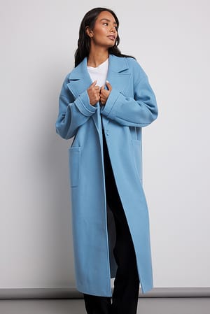 Blue One Button Closure Coat