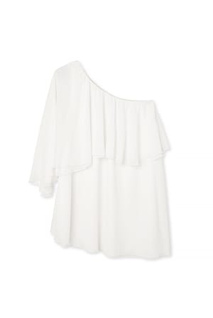 White Asymmetrisches One-Shoulder-Minikleid aus Chiffon