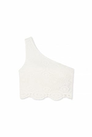 Off White Einseitig schulterfreies Häkeltop