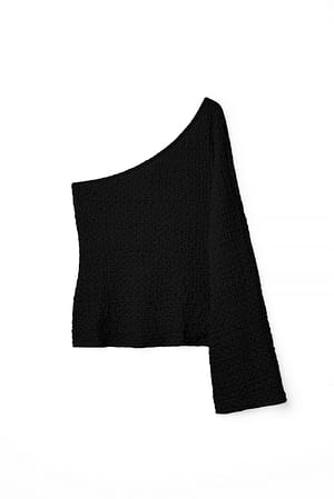 Black Strukturerad blus med en axel